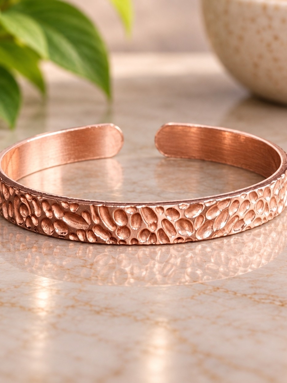 Pure Copper Textured Cuff Bracelet – Adjustable 8mm – 7.7" – 24g